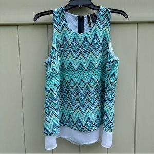 New Directions Semi Sheer Layered Look Chevron Tank Top - Size S